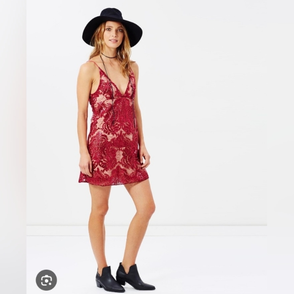 Like New! Red Lace V-Neck Slip Dress